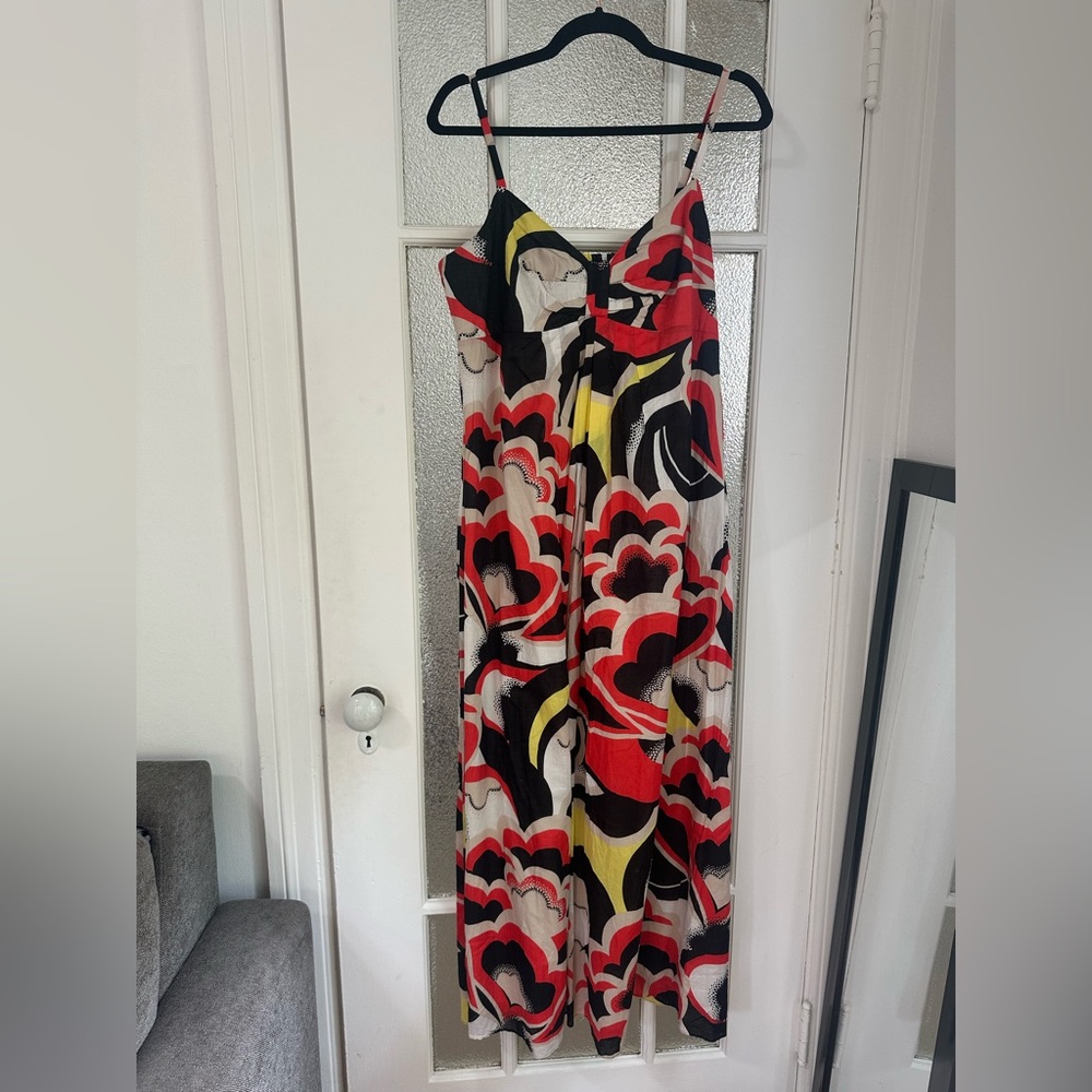 Nine West floral red/black/yellow abstract cotton maxi sundress - size 12